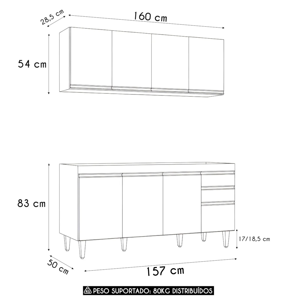 Armário Cozinha e Balcão Para Pia 160cm Arkansas Cinza Claro - Lumil