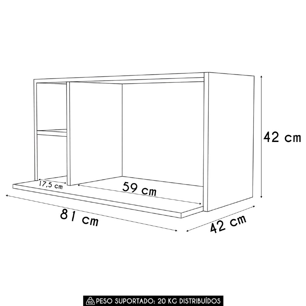 Suporte Microondas Aéreo 81cm com Nicho Adega Miami Branco  - Lumil
