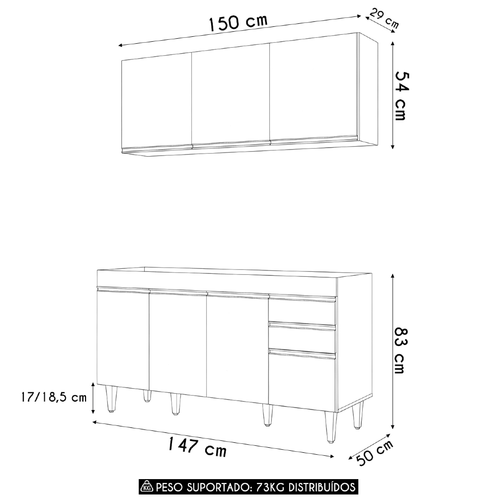 Armário Cozinha e Balcão Para Pia 150cm Marrocos Castanho   - Lumil