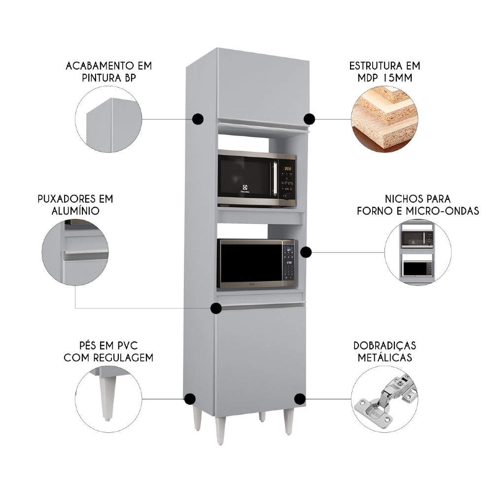 Paneleiro Cozinha Torre Quente 56cm Colorado Cinza Claro    - Lumil