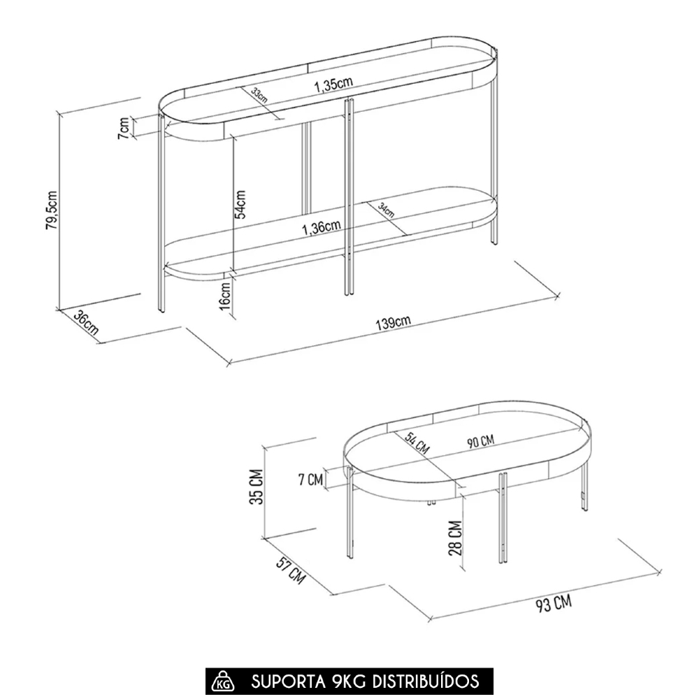 Aparador e Mesa de Centro Estilo Industrial Ville Caramelo L06 - Mpozenato