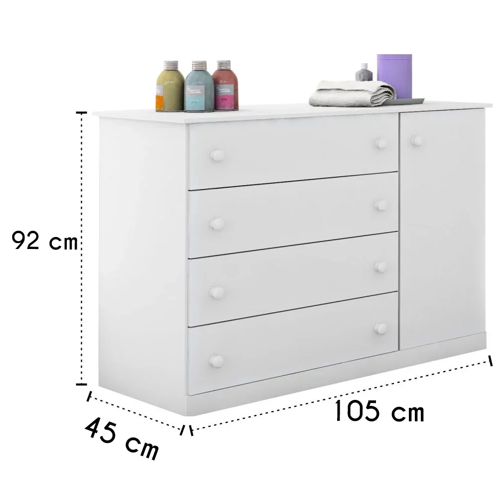 Cômoda Infantil 01 Porta e 04 Gavetas Serena Z39 Branco - Mpozenato