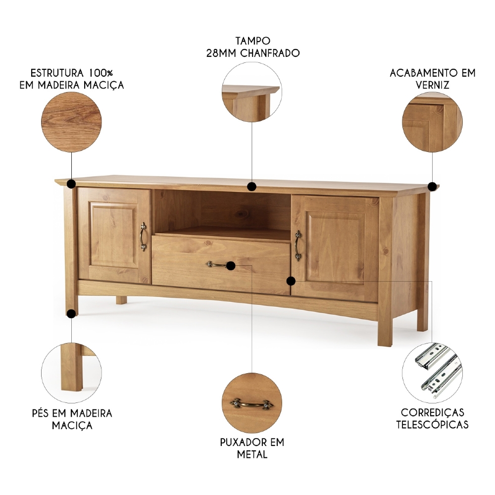 Rack TV 60 Pol 160cm Madeira 2 Portas Hazel Carvalho Z25    - Mpozenato