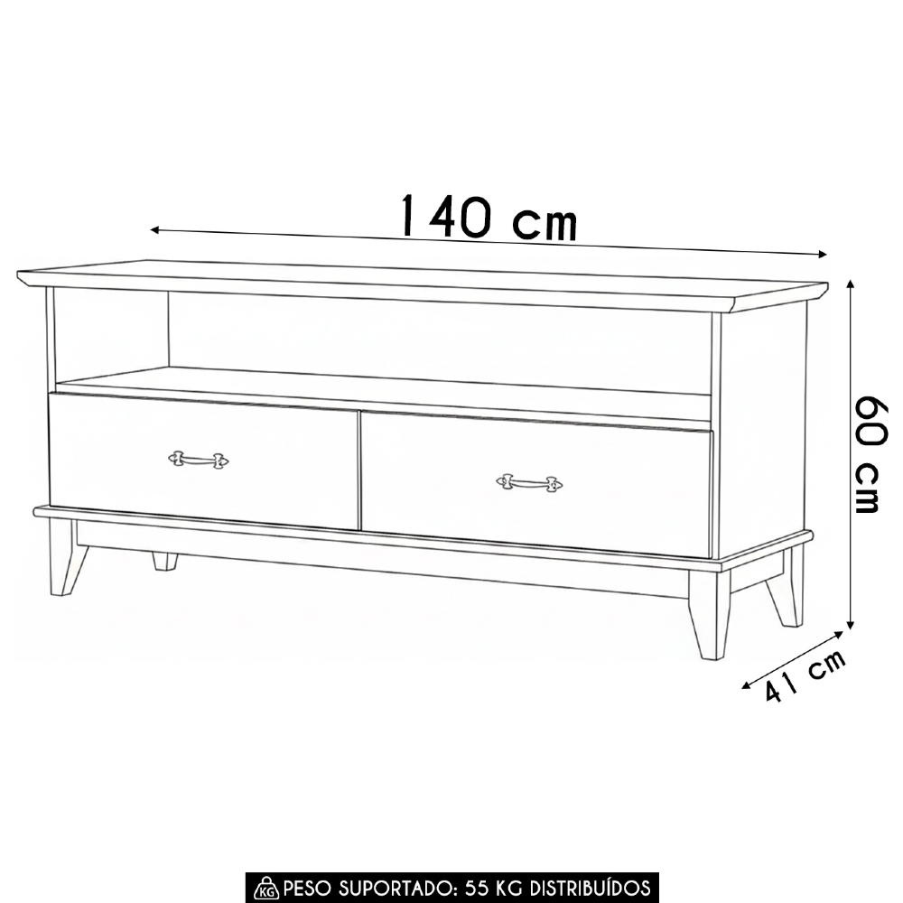 Rack TV 55 Pol 140cm Madeira 2 Gavetas Hazel Carvalho Z25   - Mpozenato
