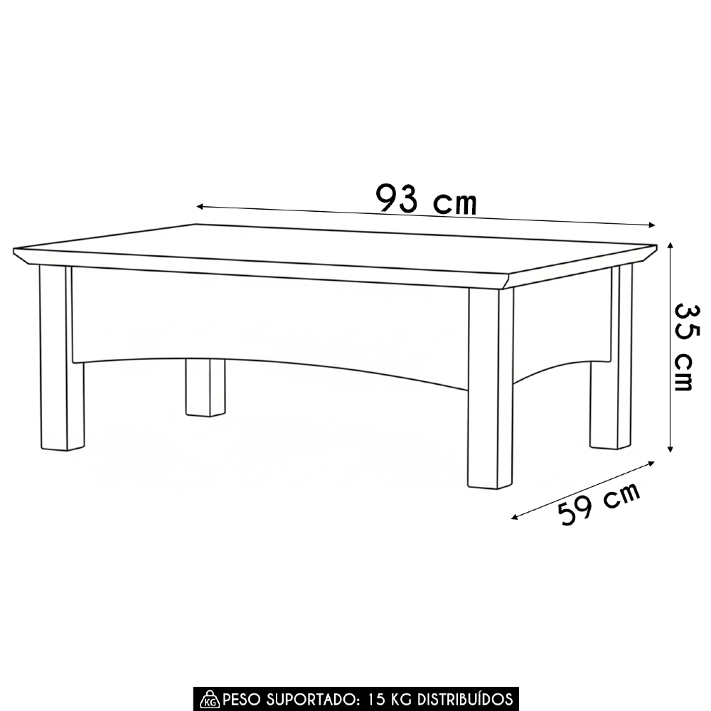 Mesa de Centro Para Sala Madeira Maciça Hazel Carvalho Z25  - Mpozenato