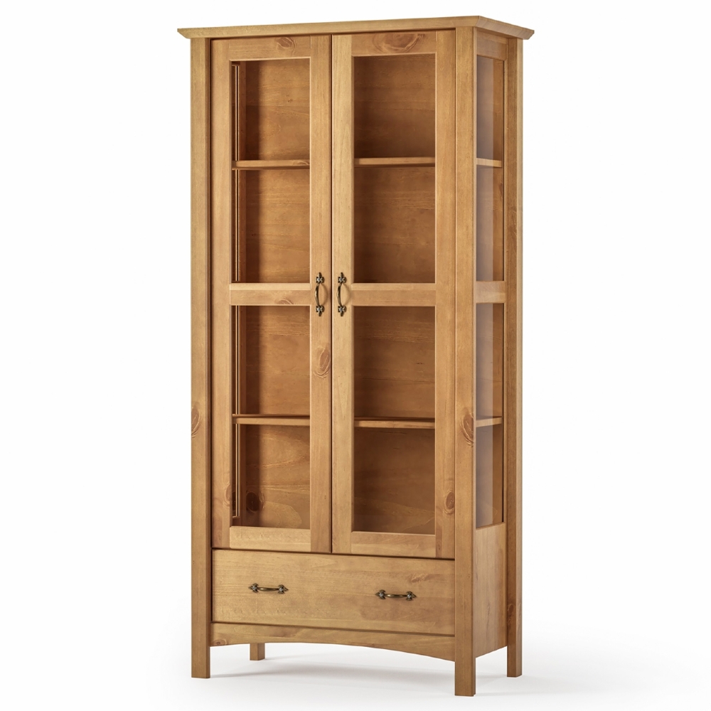 Cristaleira de Madeira 2 Portas e Gaveta Hazel Carvalho Z25 - Mpozenato