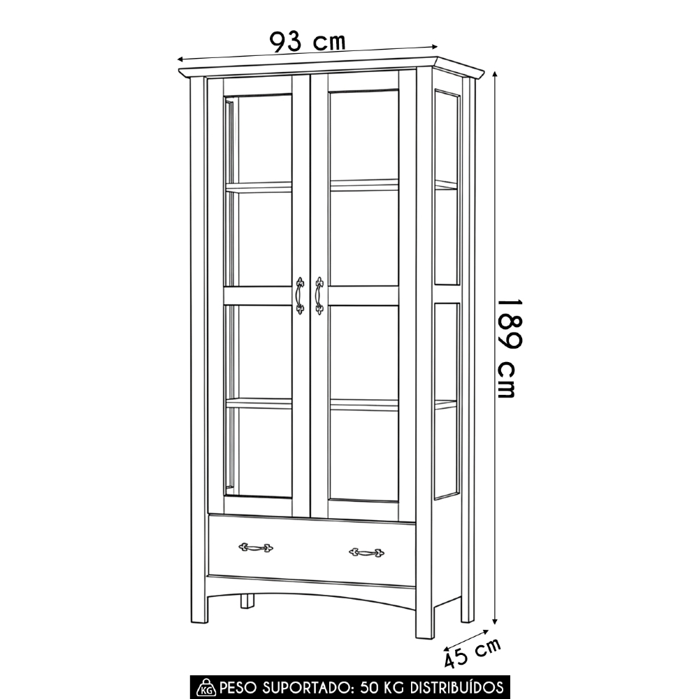 Cristaleira de Madeira 2 Portas e Gaveta Hazel Carvalho Z25 - Mpozenato