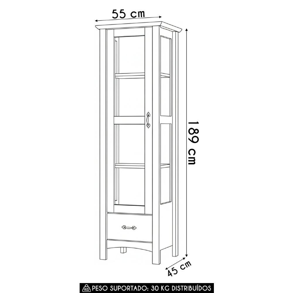 Cristaleira de Madeira 1 Porta de Vidro Hazel Carvalho Z25  - Mpozenato