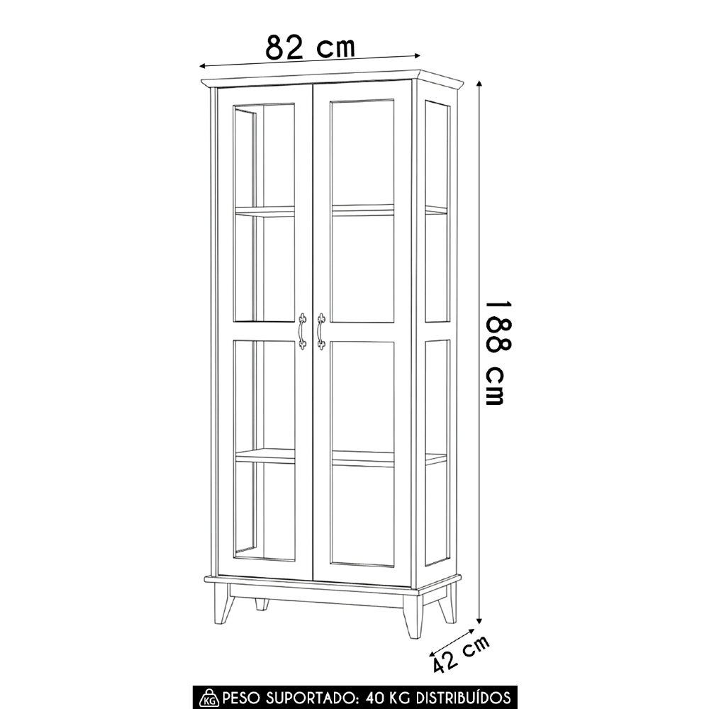 Cristaleira de Madeira 2 Portas de Vidro Hazel Carvalho Z25 - Mpozenato
