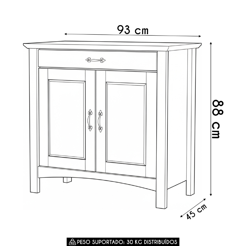Aparador Buffet 93cm Madeira Maciça 2 Portas Hazel Carvalho Z25 - Mpozenato