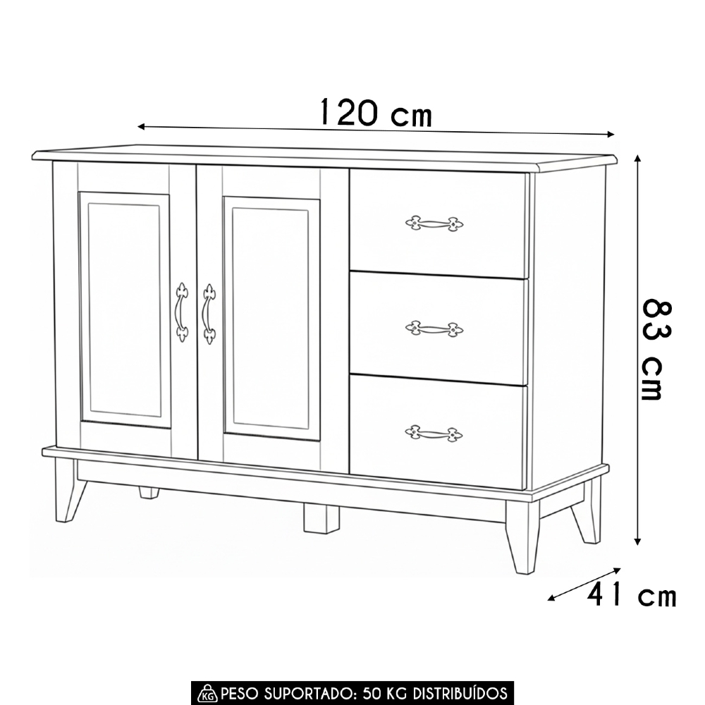 Aparador Buffet 120cm Madeira Maciça 2 Portas Hazel Carvalho Z25 - Mpozenato