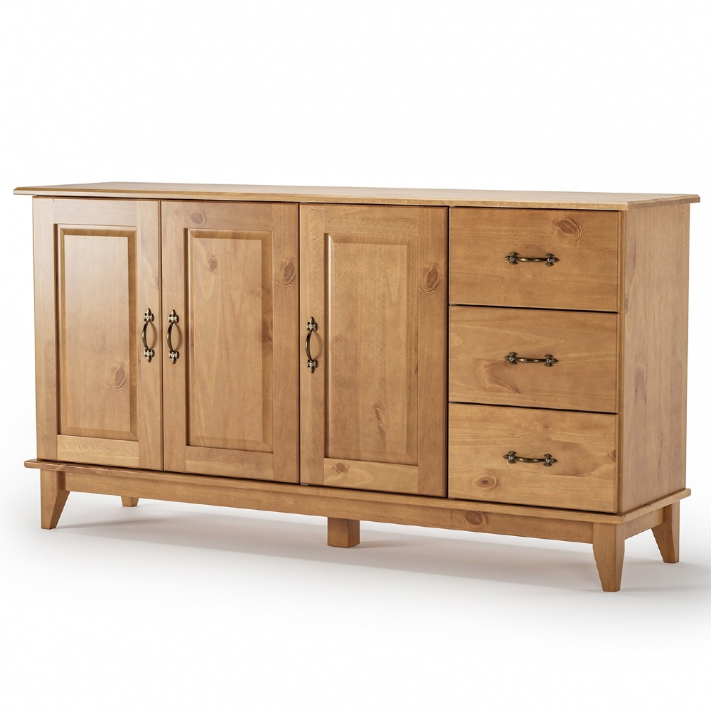 Aparador Buffet 156cm Madeira Maciça 3 Portas Hazel Carvalho Z25 - Mpozenato