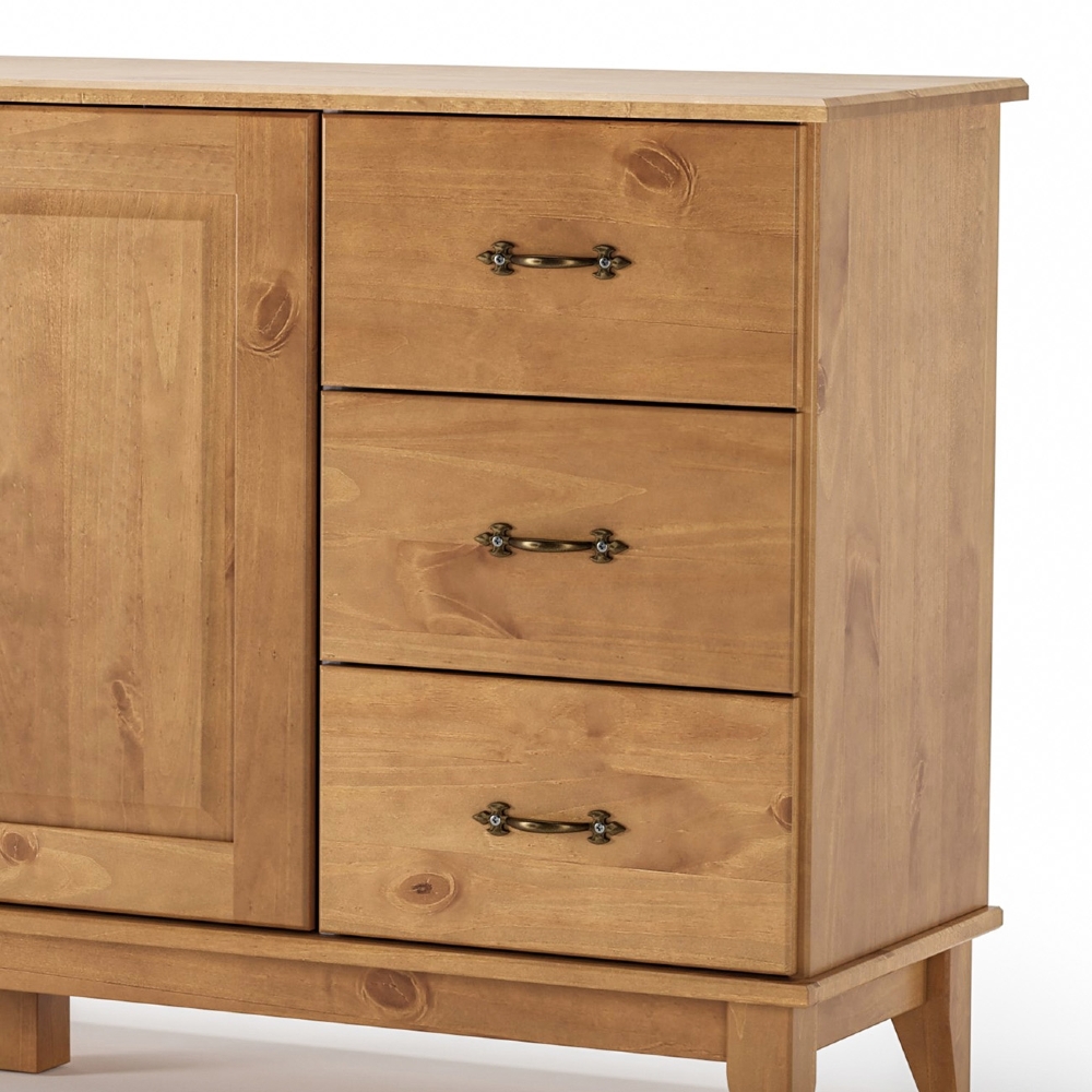 Aparador Buffet 156cm Madeira Maciça 3 Portas Hazel Carvalho Z25 - Mpozenato