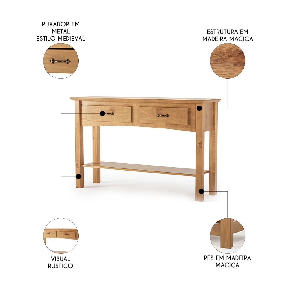 Aparador Sala de Estar 132cm Madeira 2 Gavetas Hazel Carvalho Z25 - Mpozenato