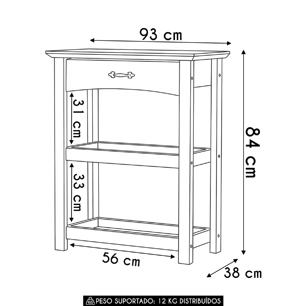 Aparador Sala de Estar 93cm Madeira 1 Gaveta Hazel Carvalho Z25 - Mpozenato