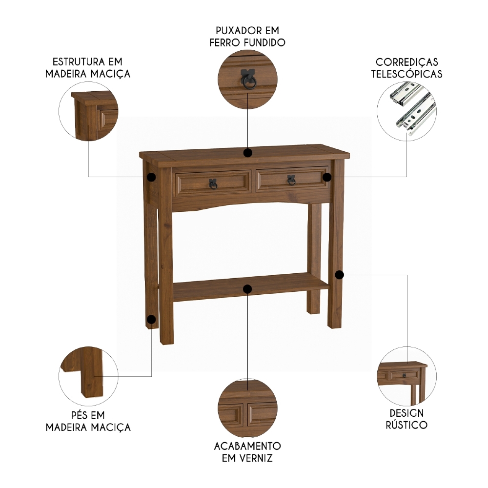 Aparador Sala de Estar 91cm Madeira 2 Gavetas Henry Imbuia Fosco Z25 - Mpozenato