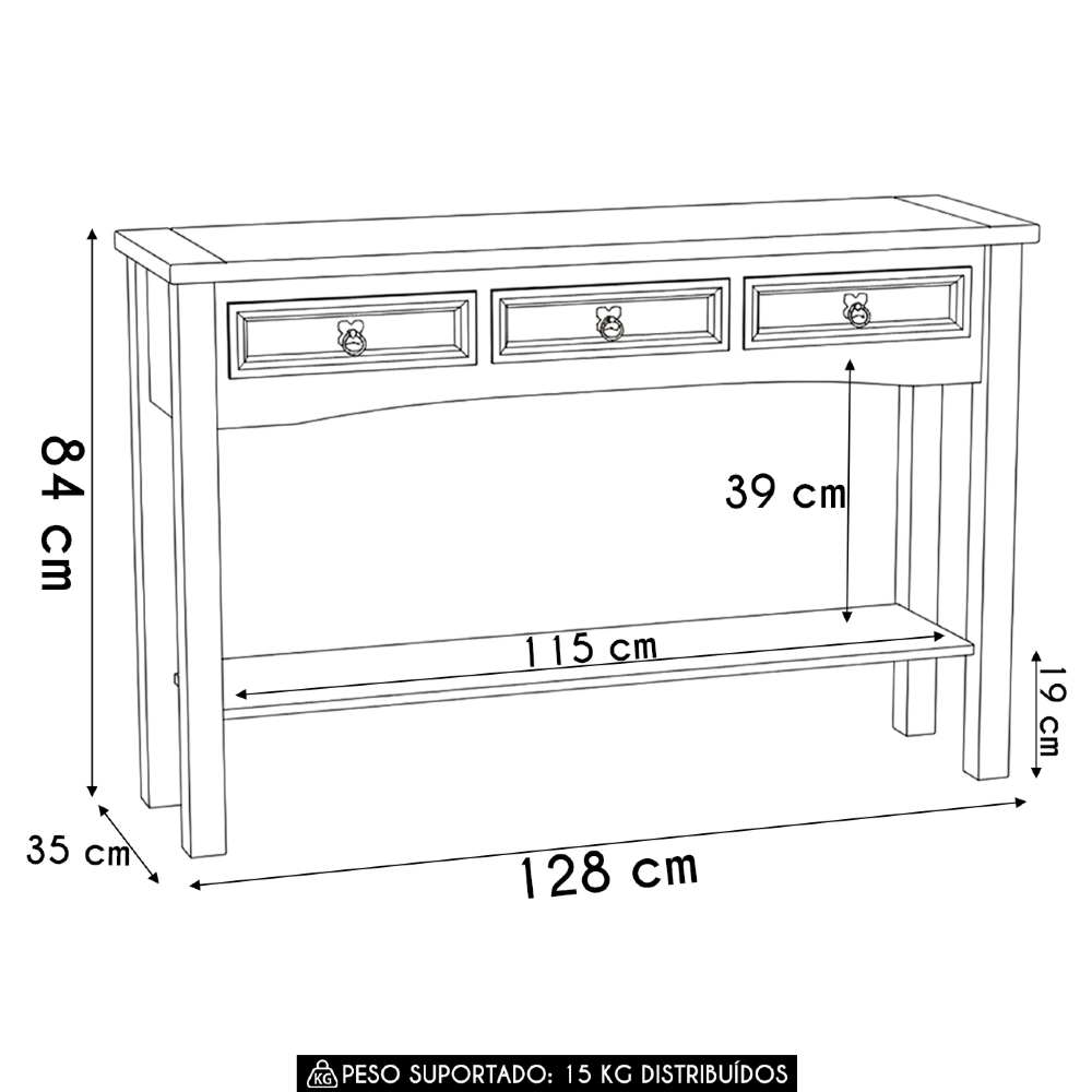 Aparador Sala de Estar 128cm Madeira 3 Gavetas Henry Imbuia Fosco Z25 - Mpozenato