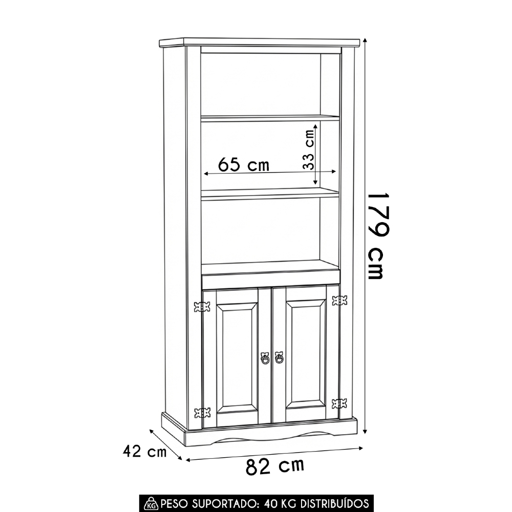 Estante Livreiro Madeira Maciça 2 Portas Henry Imbuia Fosco Z25 - Mpozenato