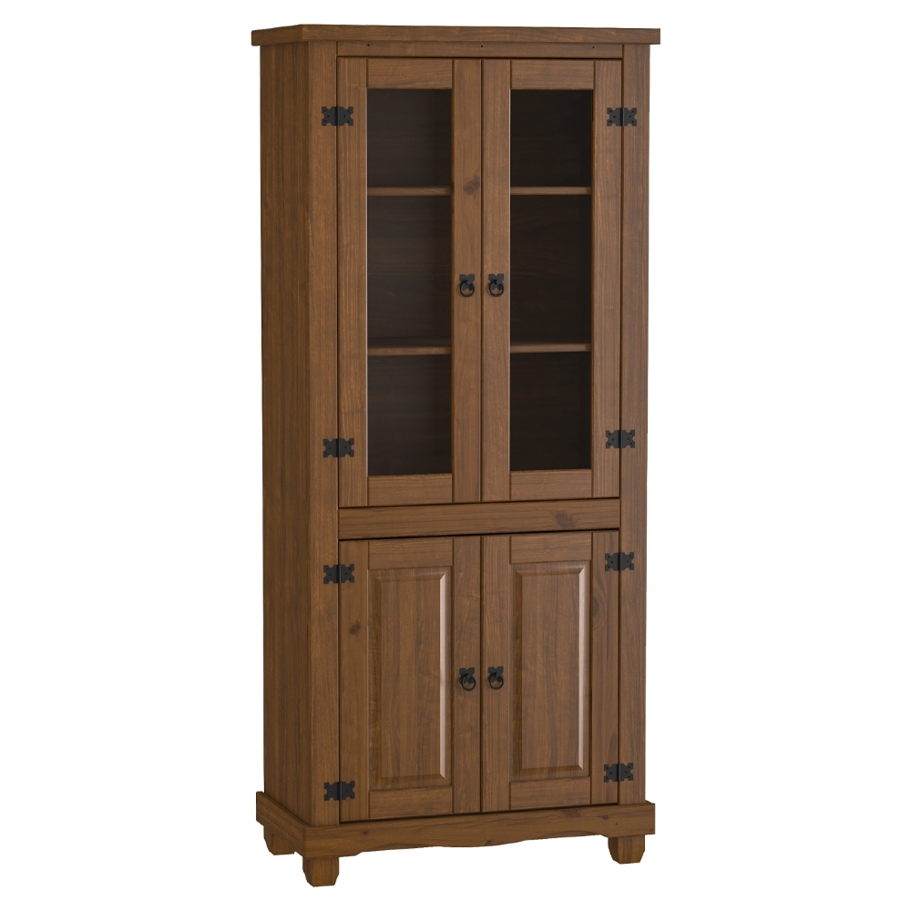 Cristaleira de Madeira 4 Portas de Vidro Henry Imbuia Fosco Z25 - Mpozenato