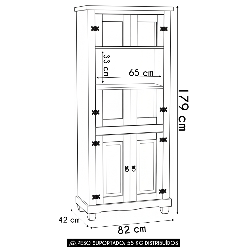 Cristaleira de Madeira 4 Portas de Vidro Henry Imbuia Fosco Z25 - Mpozenato