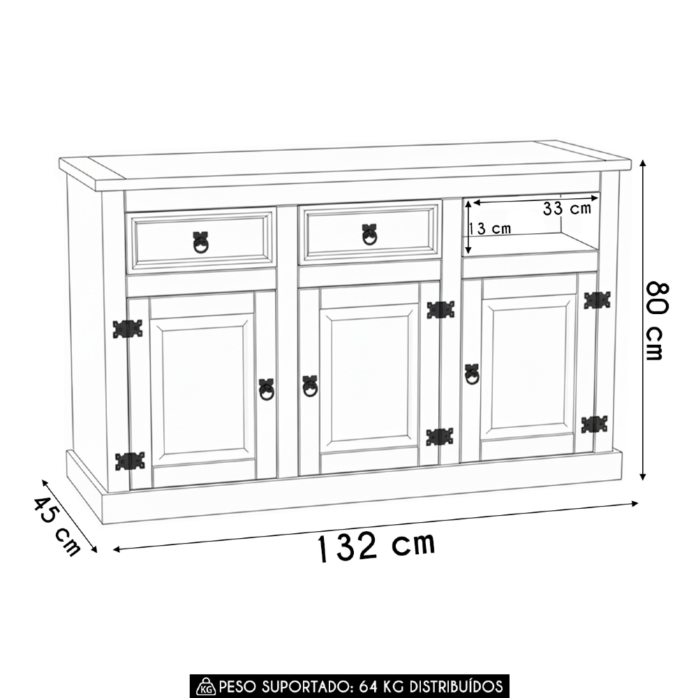 Aparador Buffet 132cm Madeira Maciça 2 Portas Henry Imbuia Fosco Z25 - Mpozenato