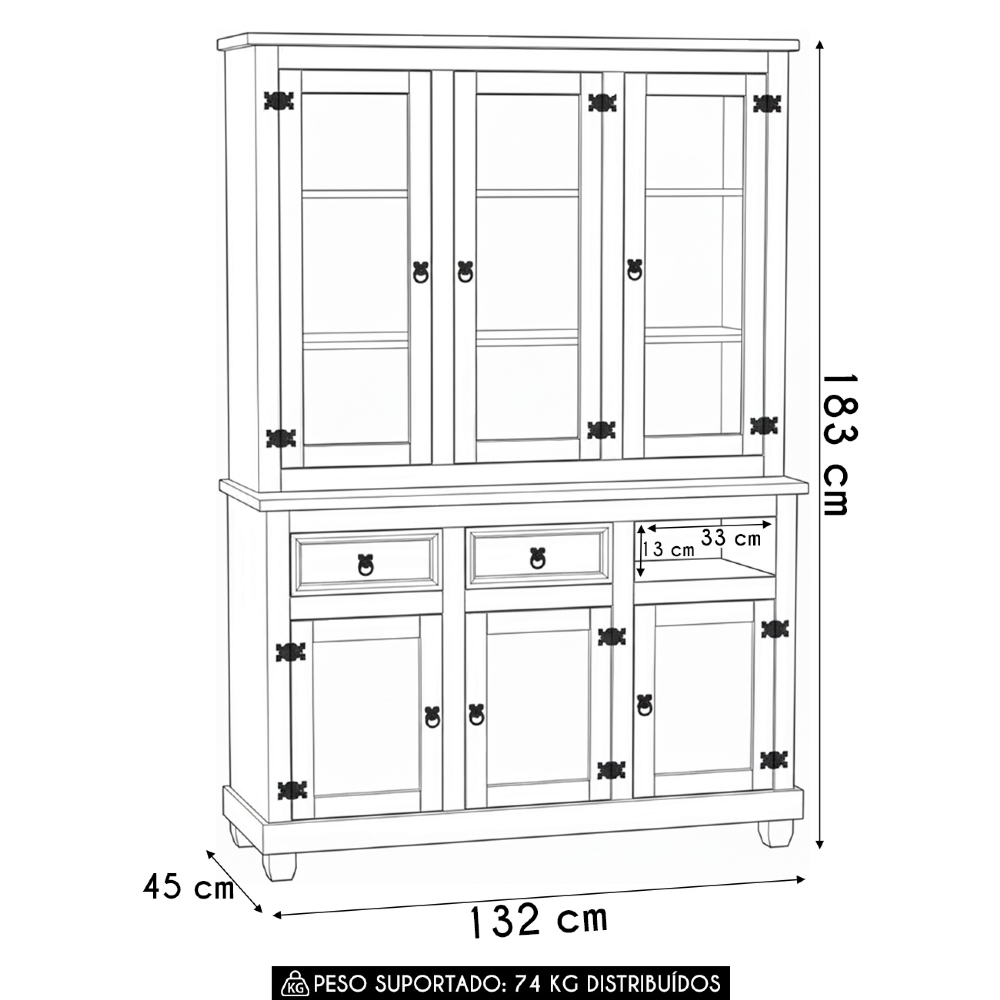 Armário Cristaleira de Madeira 6 Portas Henry Imbuia Fosco Z25 - Mpozenato