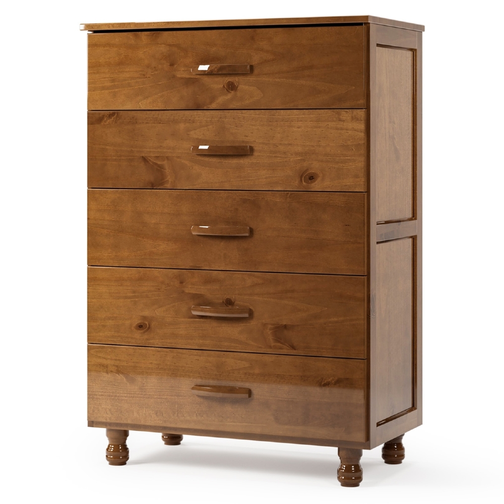 Cômoda Quarto 81cm Madeira Pinus 5 Gavetas Carl Imbuia Z25 - Mpozenato