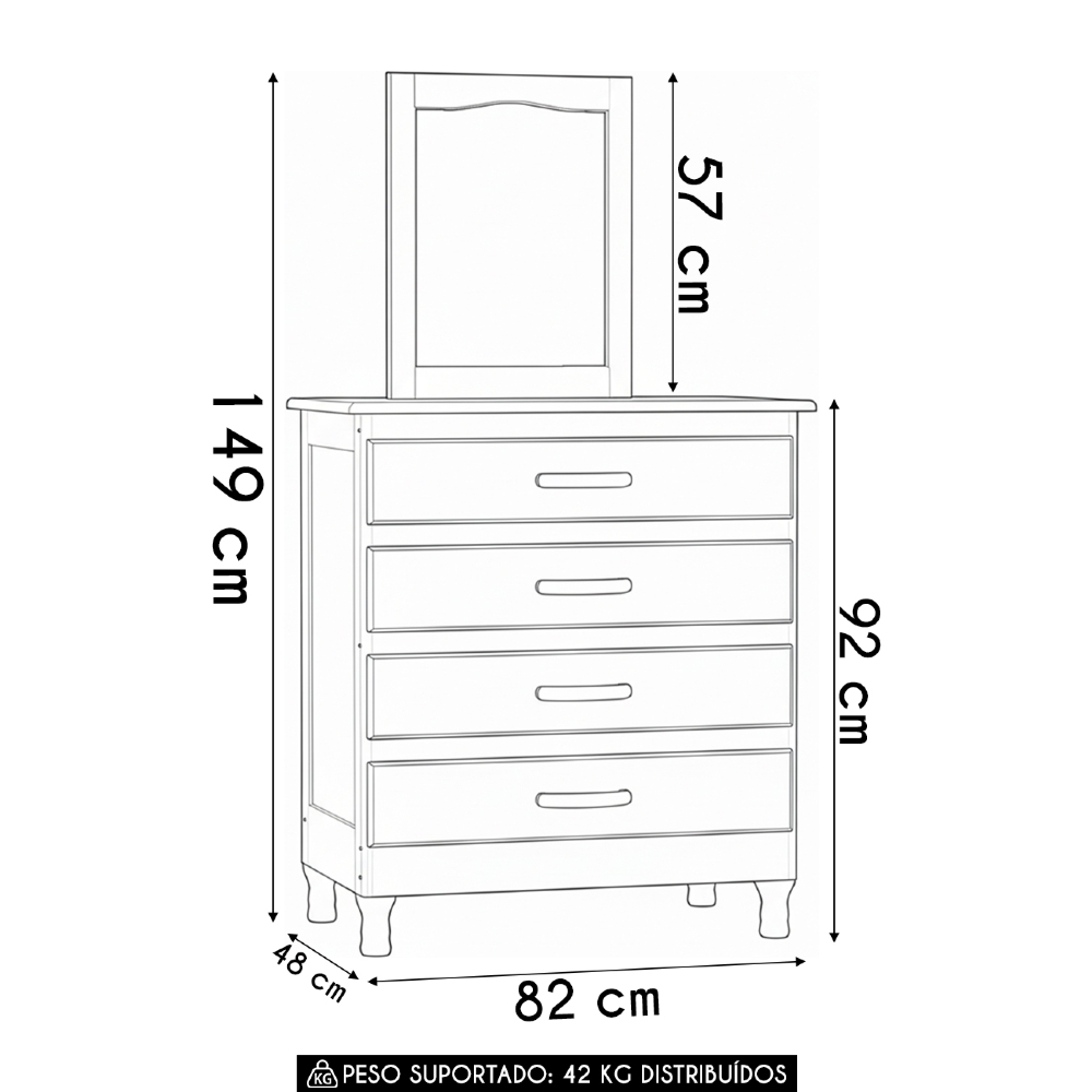 Cômoda Quarto 82cm Madeira Com Espelho 4 Gavetas Carl Imbuia Z25 - Mpozenato