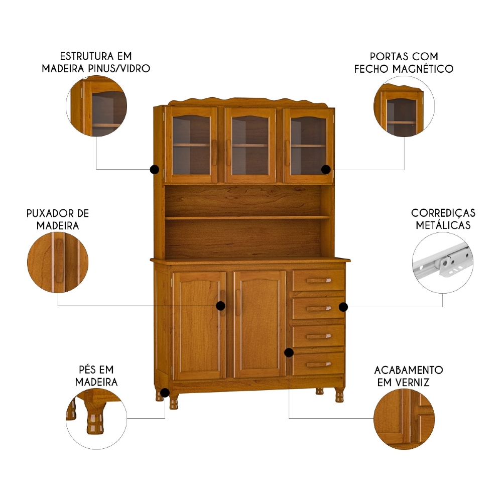 Armário Cozinha Compacta 120cm Madeira 5 Portas Kyle Imbuia Z25 - Mpozenato