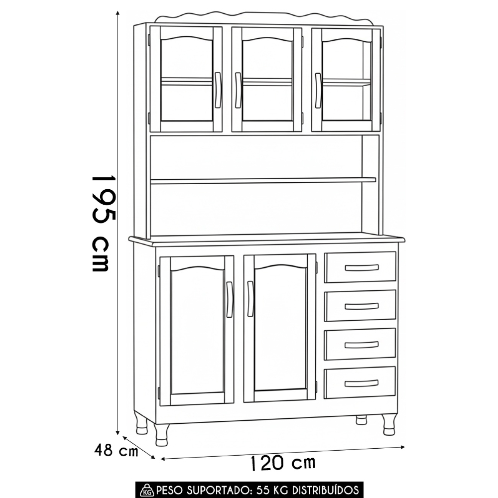 Armário Cozinha Compacta 120cm Madeira 5 Portas Kyle Imbuia Z25 - Mpozenato