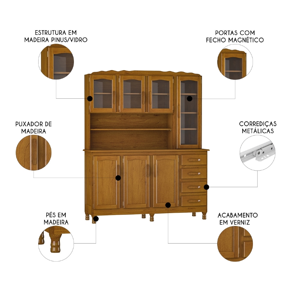 Armário Cozinha Compacta 159cm Madeira 7 Portas Daisy Imbuia Z25 - Mpozenato