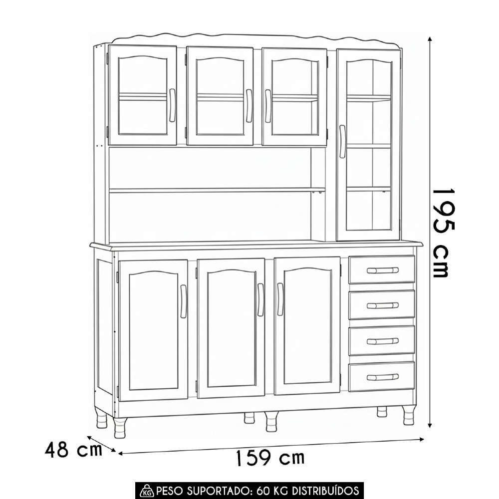 Armário Cozinha Compacta 159cm Madeira 7 Portas Daisy Imbuia Z25 - Mpozenato