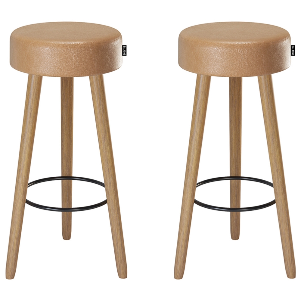 Banqueta Alta Estofada Pés Palito Kit 2 Hong Sintético Amarula S08 - Mpozenato