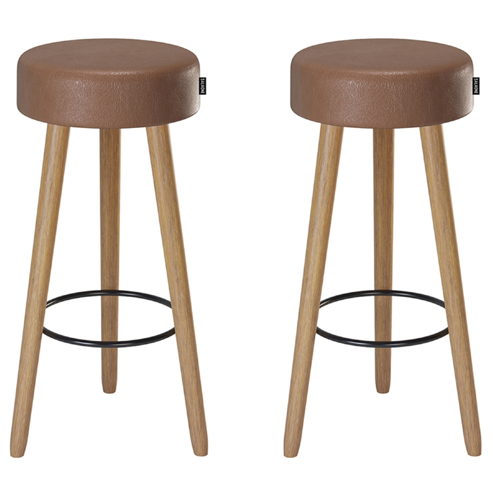 Banqueta Alta Estofada Pés Palito Kit 2 Hong Sintético Café S08 - Mpozenato