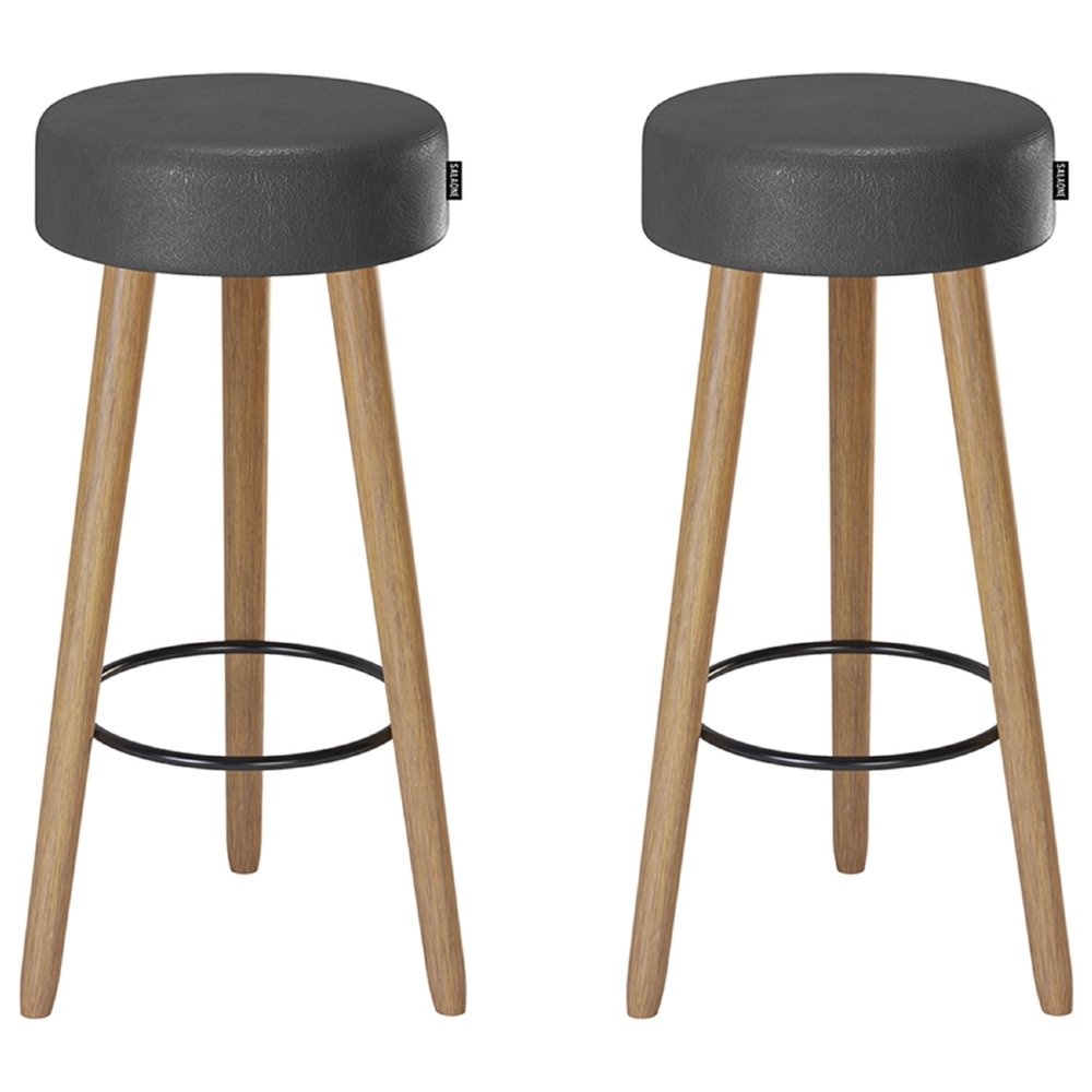 Banqueta Alta Estofada Pés Palito Kit 2 Hong Sintético Preto S08 - Mpozenato