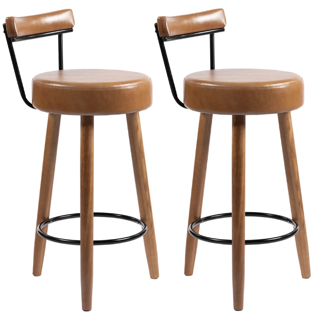 Banqueta Alta Estofada Pés Palito Kit 2 Tília Sintético Amarula S08 - Mpozenato