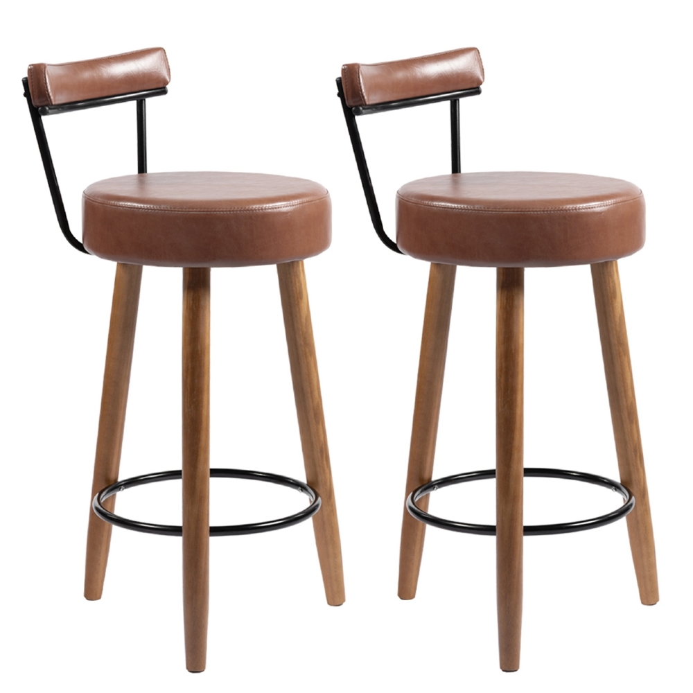 Banqueta Alta Estofada Pés Palito Kit 2 Tília Sintético Café S08 - Mpozenato