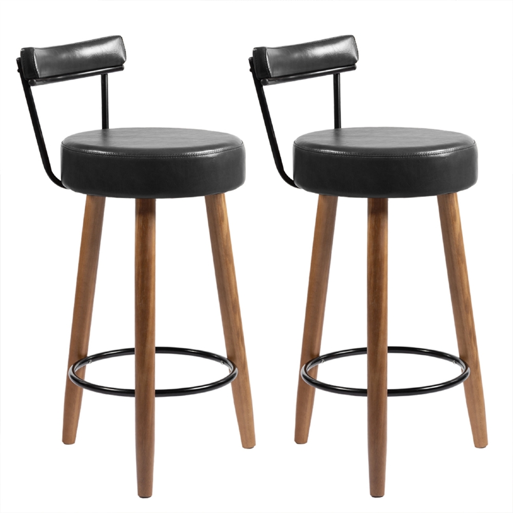 Banqueta Alta Estofada Pés Palito Kit 2 Tília Sintético Preto S08 - Mpozenato