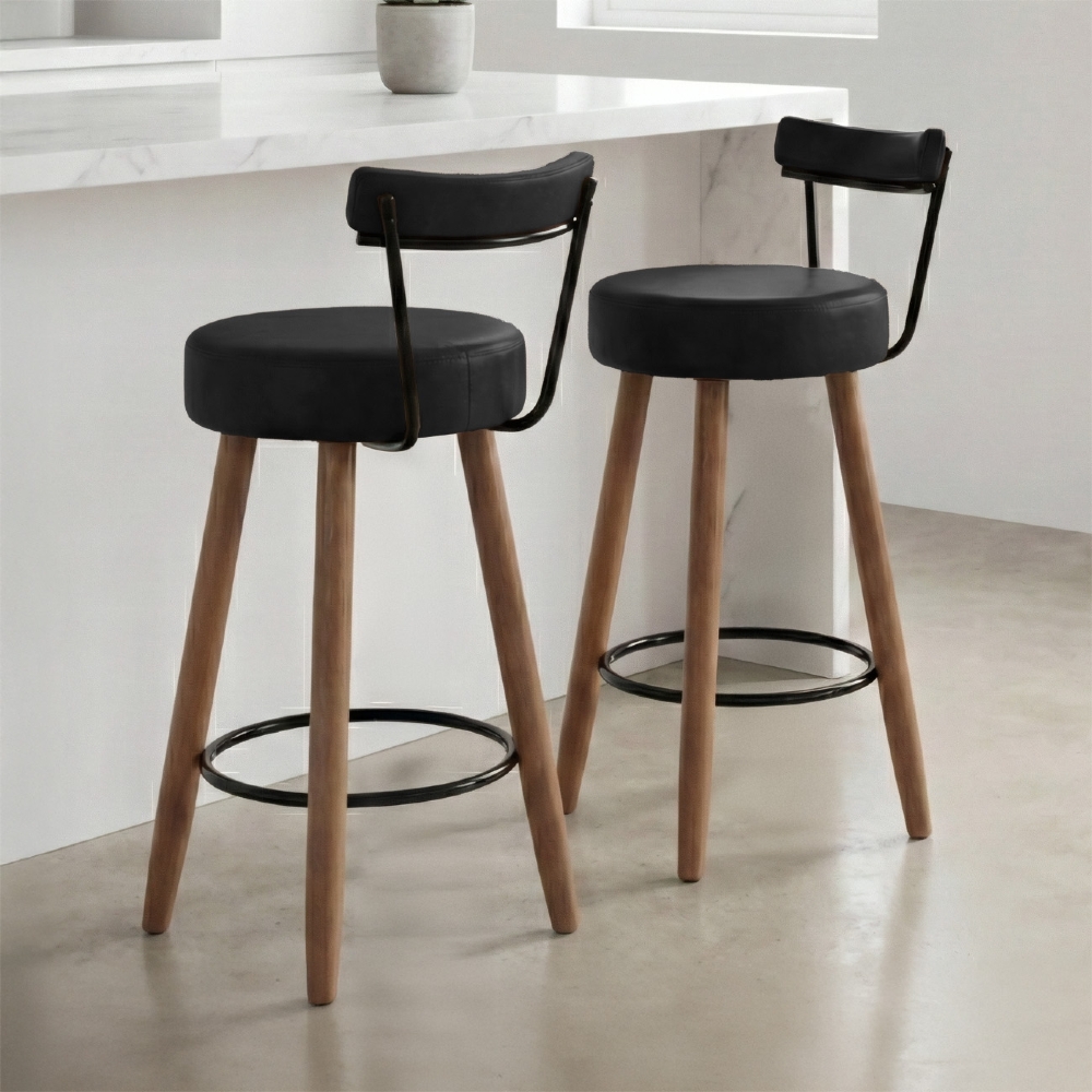 Banqueta Alta Estofada Pés Palito Kit 4 Tília Sintético Preto S08 - Mpozenato