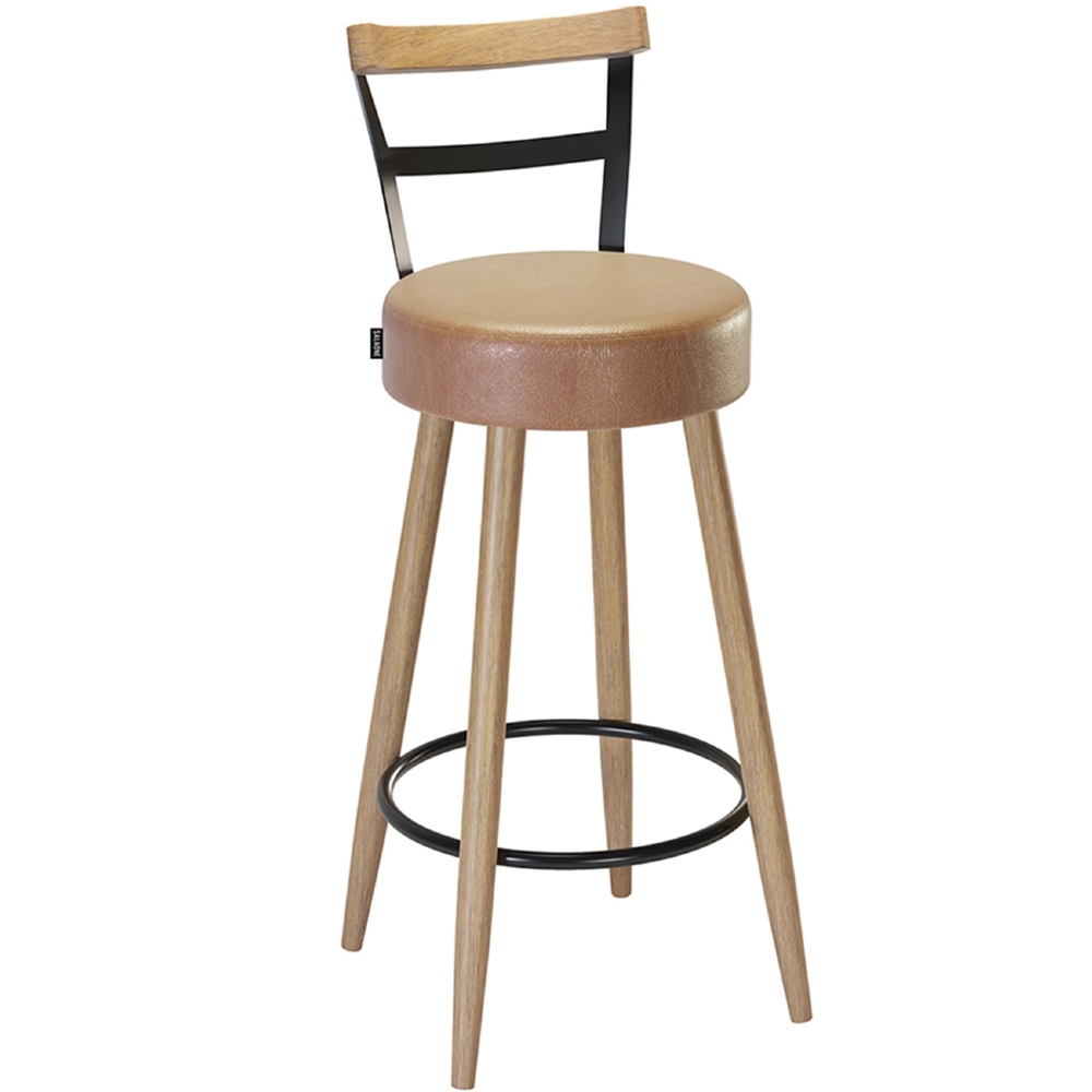 Banqueta Alta Estofada Pés Palito Martin Sintético Amarula S08 - Mpozenato