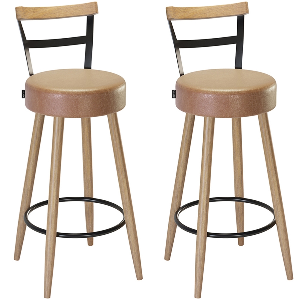 Banqueta Alta Estofada Pés Palito Kit 2 Martin Sintético Amarula S08 - Mpozenato