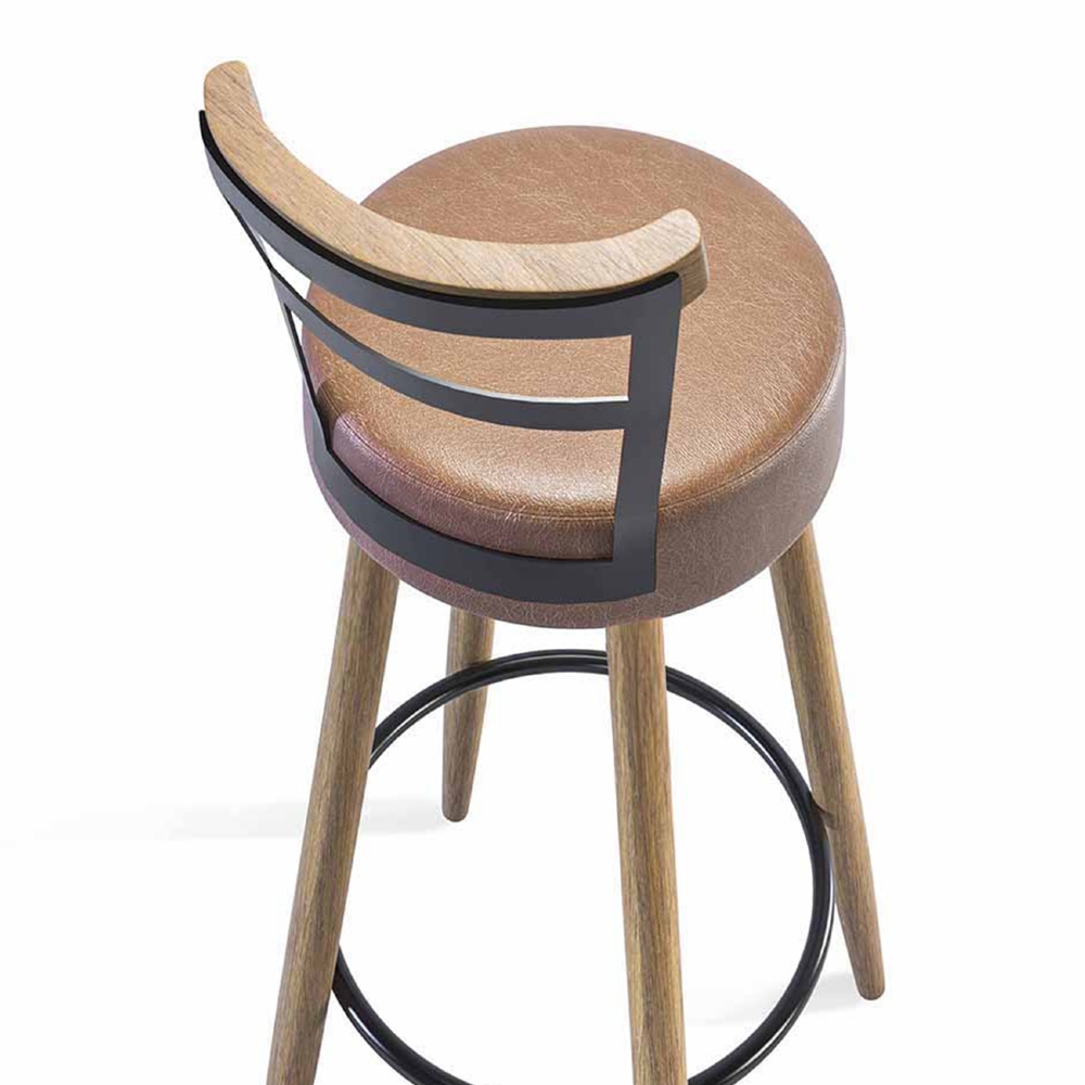 Banqueta Alta Estofada Pés Palito Kit 2 Martin Sintético Amarula S08 - Mpozenato