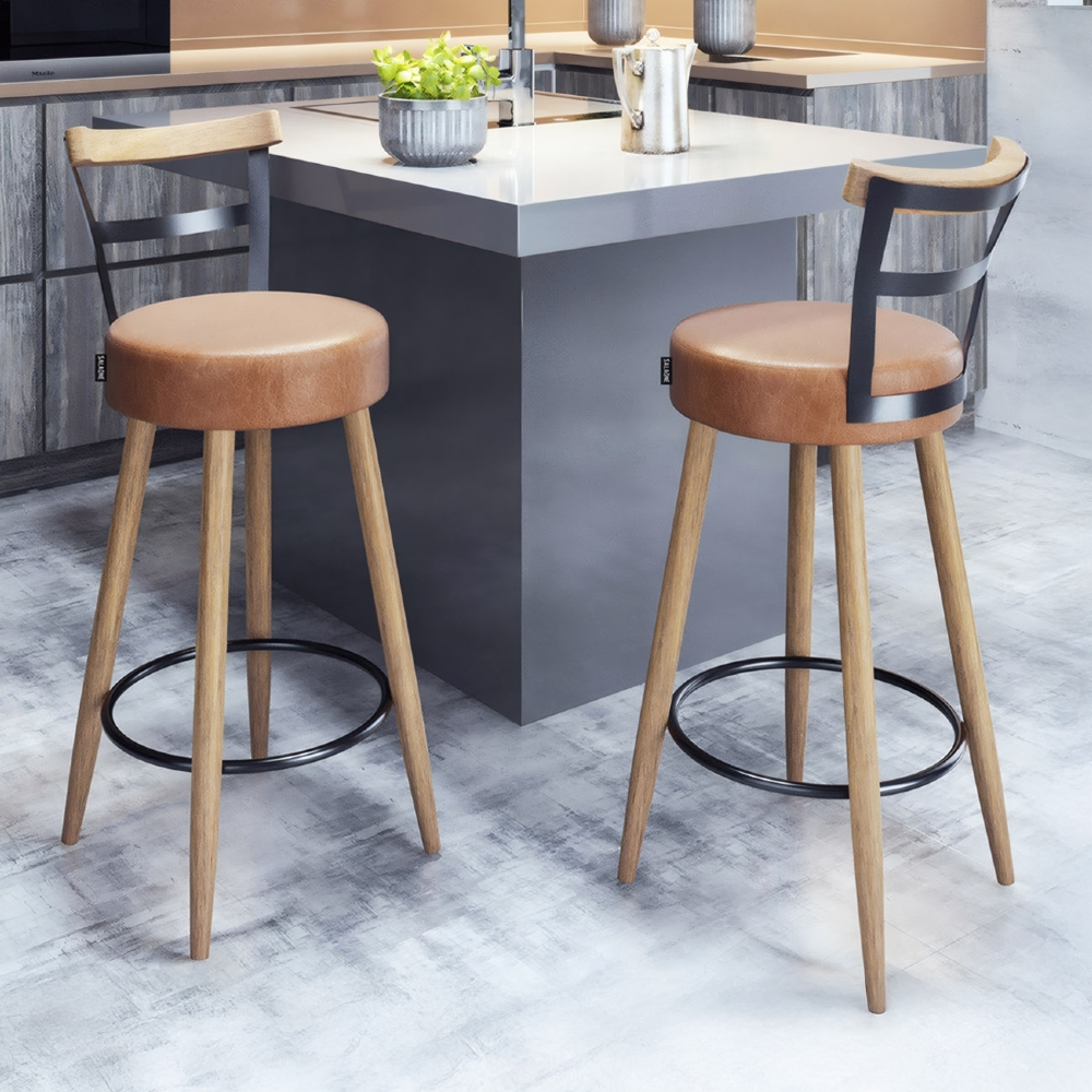 Banqueta Alta Estofada Pés Palito Kit 4 Martin Sintético Amarula S08 - Mpozenato