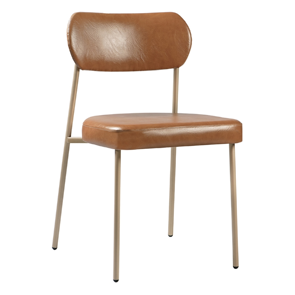 Cadeira Jantar Estofada Pé Metal Rosê Lavy Sintético Amarula S08 - Mpozenato