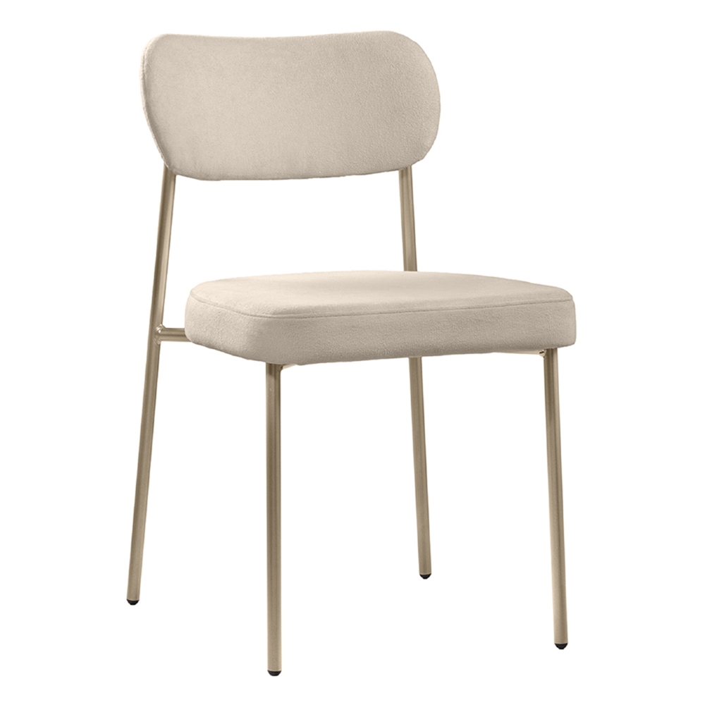Cadeira Jantar Estofada Pé Metal Rosê Lavy Boucle Bege S08  - Mpozenato