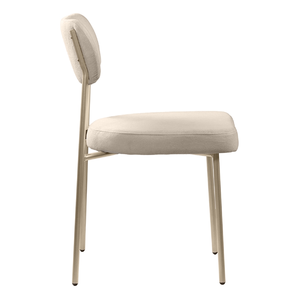 Cadeira Jantar Estofada Pé Metal Rosê Lavy Boucle Bege S08  - Mpozenato