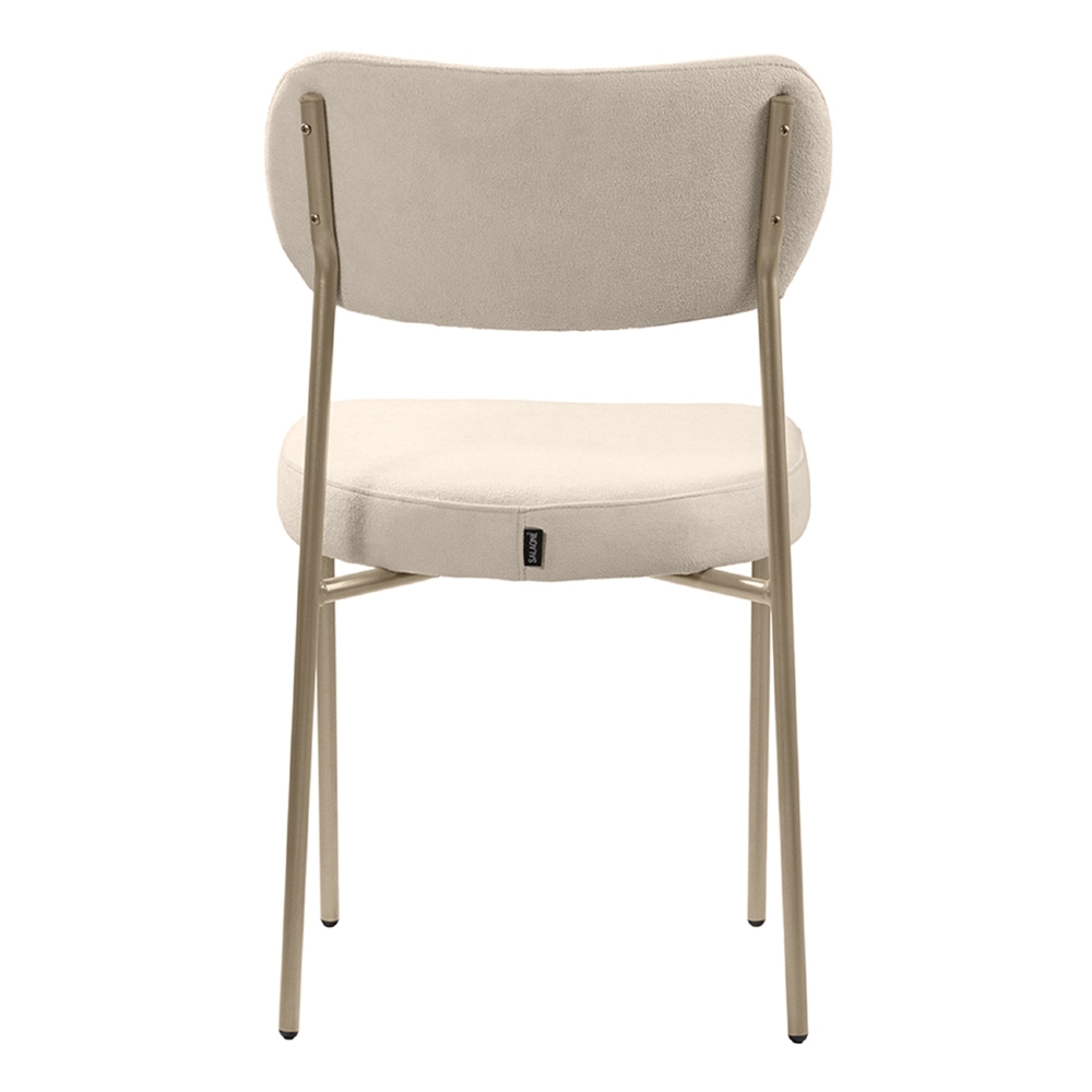 Cadeira Jantar Estofada Pé Metal Rosê Lavy Boucle Bege S08  - Mpozenato