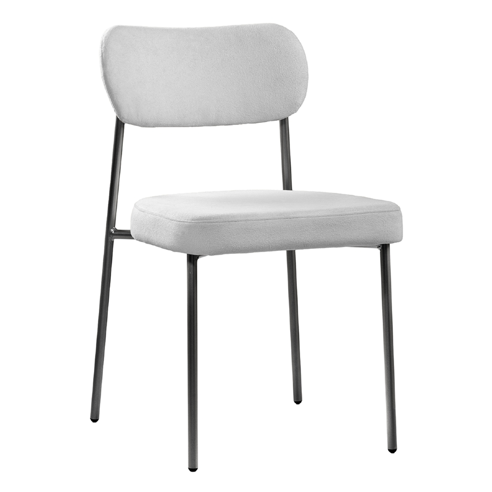 Cadeira Jantar Estofada Pé Metal Preto Lavy Boucle Cinza S08 - Mpozenato