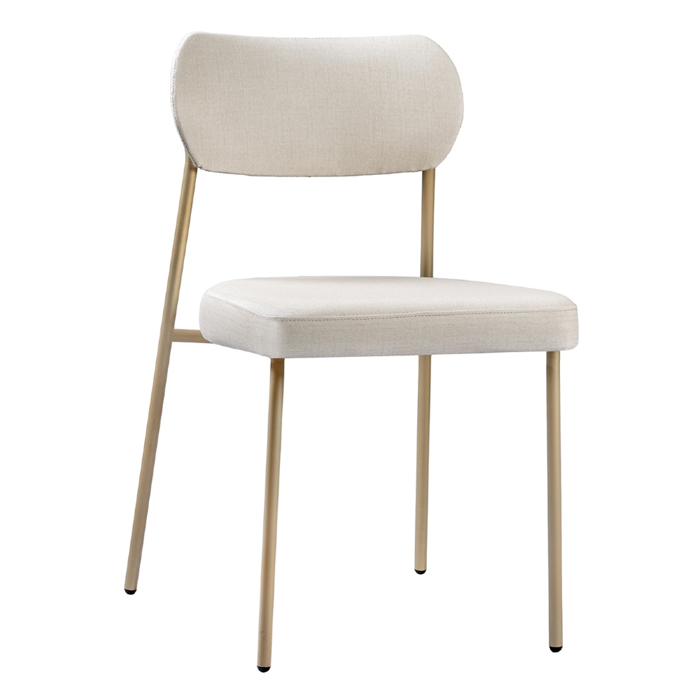 Cadeira Jantar Estofada Pé Metal Rosê Lavy Linho Bege S08   - Mpozenato