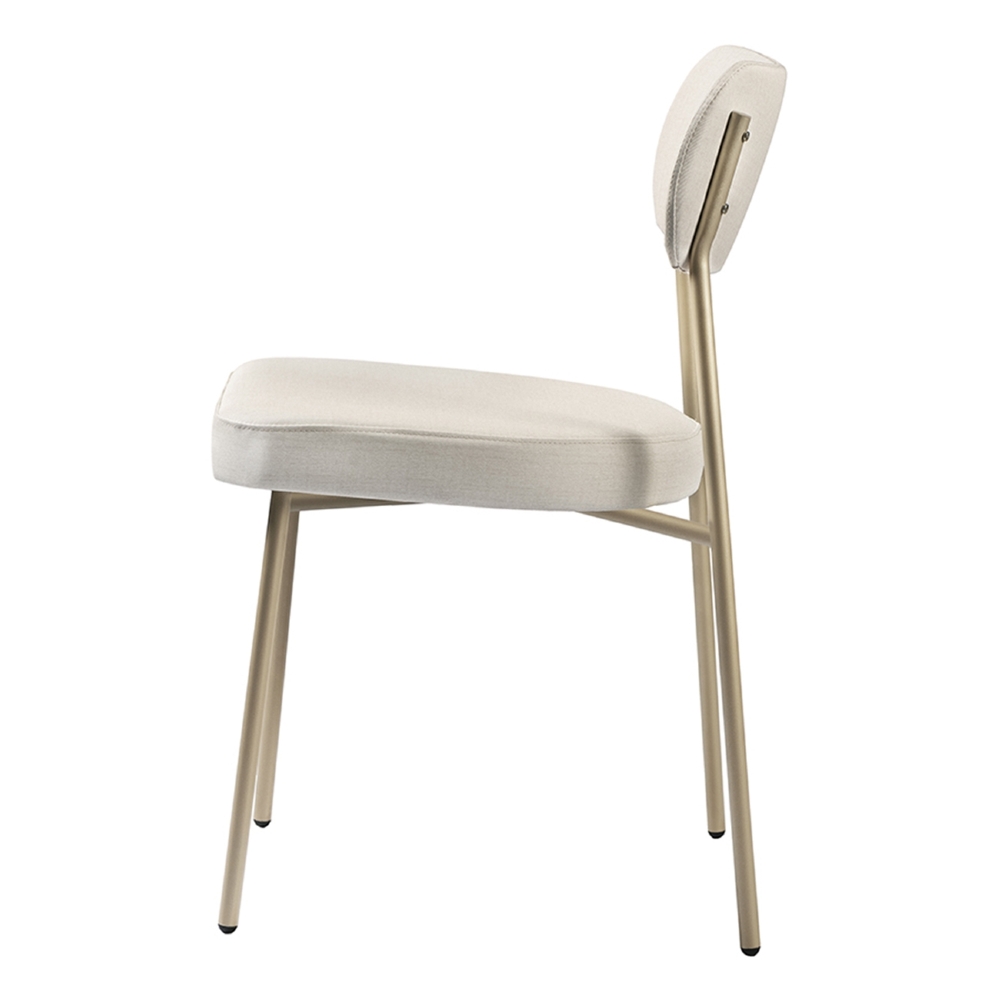 Cadeira Jantar Estofada Pé Metal Rosê Lavy Linho Bege S08   - Mpozenato